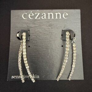Cezanne Crystal Double Sided Drop Earrings Sensitive Skin Silver Tone